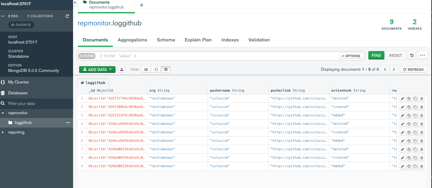 mongodb event